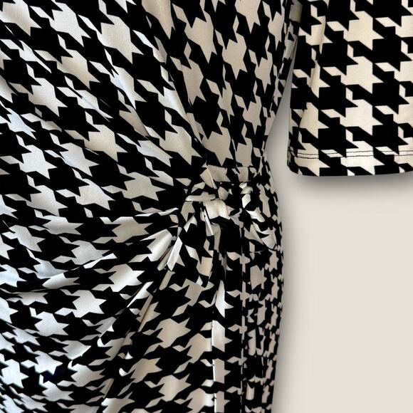 Kiara Houndstooth Half Sleeve Ruched Stretchy Sheath Dress Size L Black & White - Picture 8 of 13